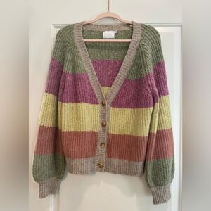 Lush Multi-Color Striped V-Neck Cardigan